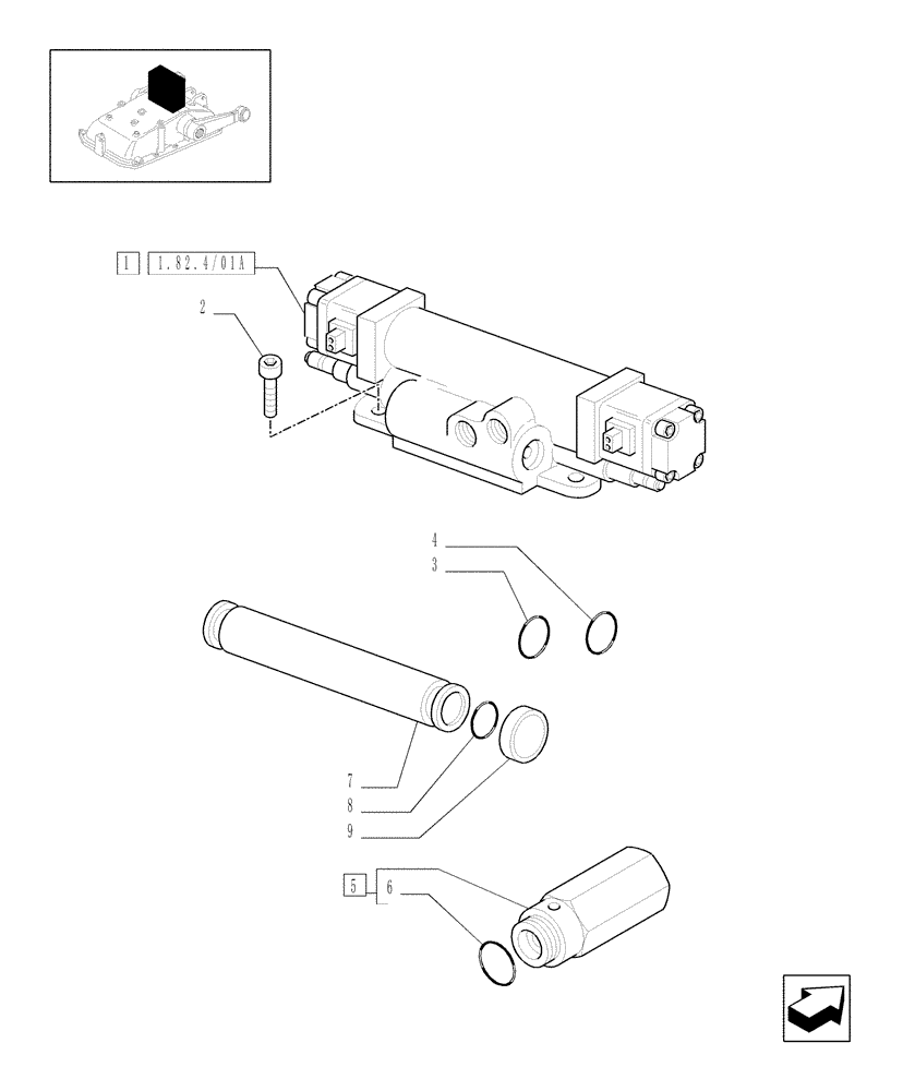 Схема запчастей Case IH JX1075N - (1.82.4/01) - (VAR.821-832) ELECTRONIC LIFTER (OPEN CENTER) - VALVE AND COMPONENTS (07) - HYDRAULIC SYSTEM