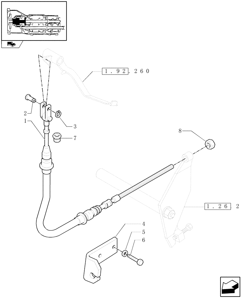 Схема запчастей Case IH FARMALL 95N - (1.26.2[02]) - CLUTCH CONTROLS, FLEXIBLE CONTROL (03) - TRANSMISSION