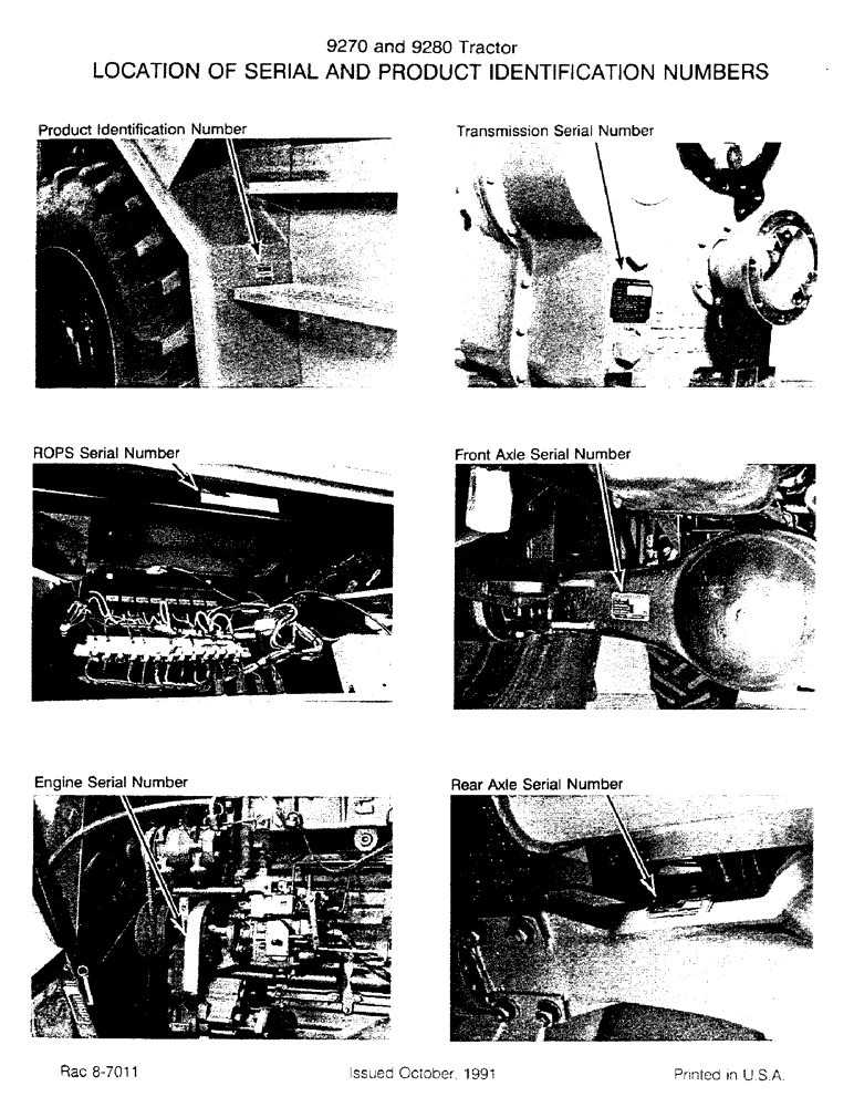 Схема запчастей Case IH 9280 - (1-002) - LOCATION OF SERIAL AND PRODUCT IDENTIFICATION NUMBERS (00) - PICTORIAL INDEX