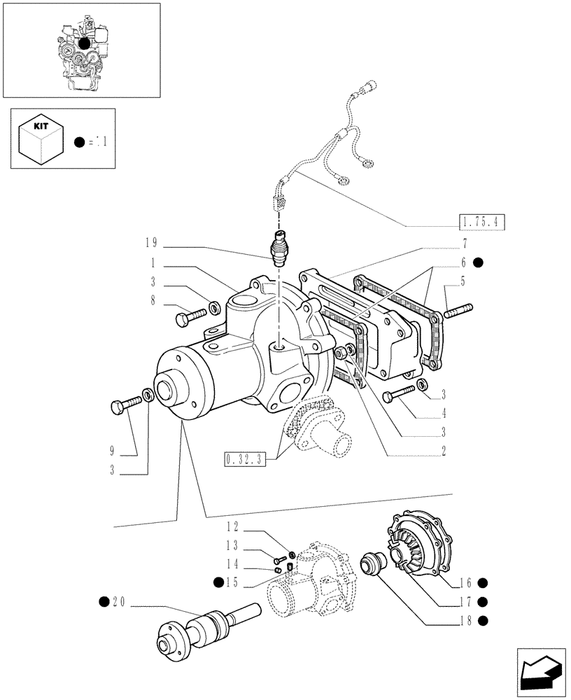 Схема запчастей Case IH JX1070C - (0.32.0) - WATER PUMP (01) - ENGINE