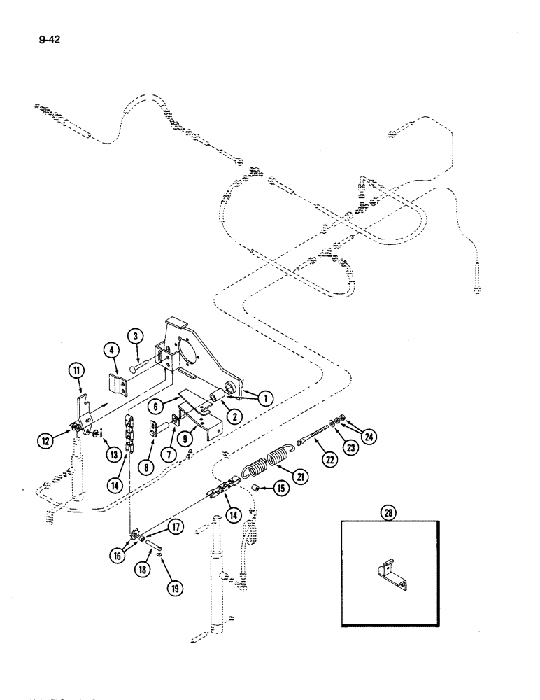 Схема запчастей Case IH 1490 - (9-042) - CONDITIONING ROLL SUPPORT, SHIMS, AND TENSION SPRING, 1490 AND 1590 MOWER CONDITIONER (03) - CHASSIS/MOUNTED EQUIPMENT