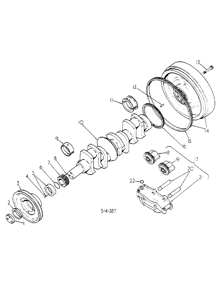 Схема запчастей Case IH 584 - (12-065) - CRANKSHAFT, FLYWHEEL AND BEARINGS Power