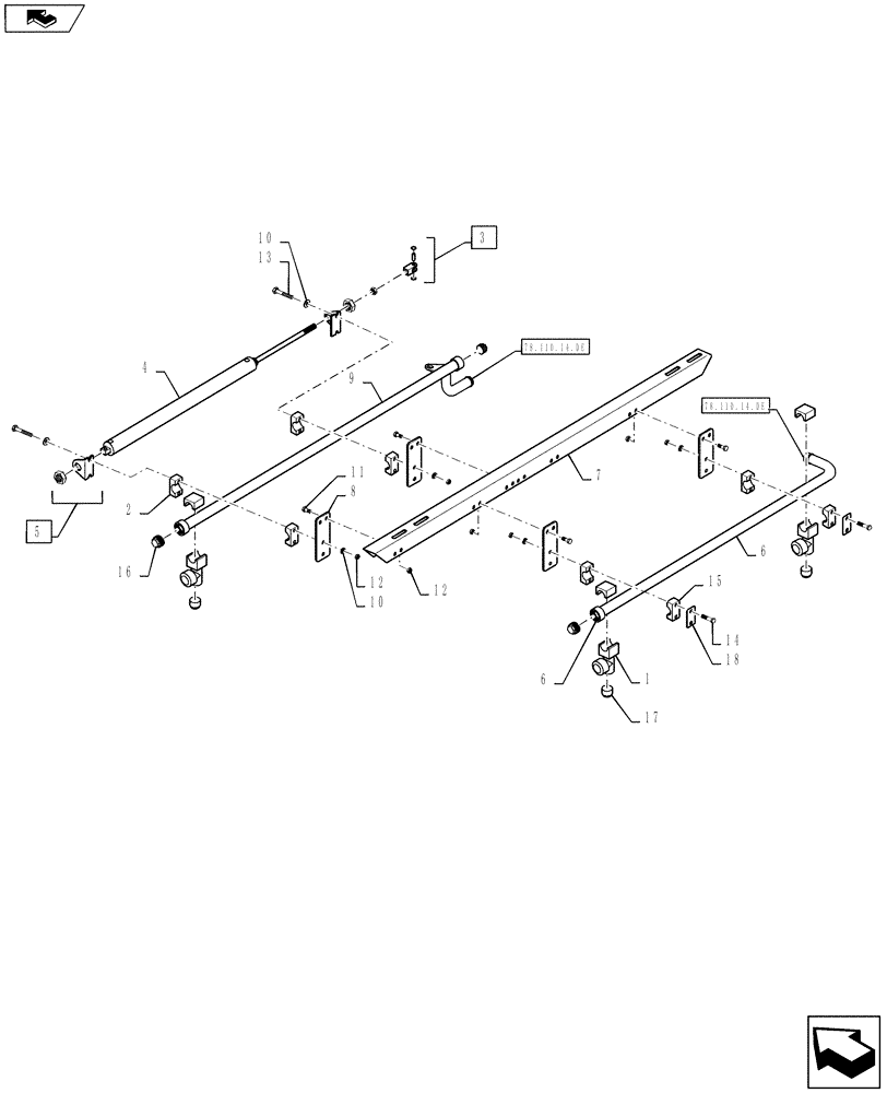 Схема запчастей Case IH 810 - (78.110.14.DF) - REAR SPRAYBAR GROUP, 70, 2.5", LH (78) - SPRAYING