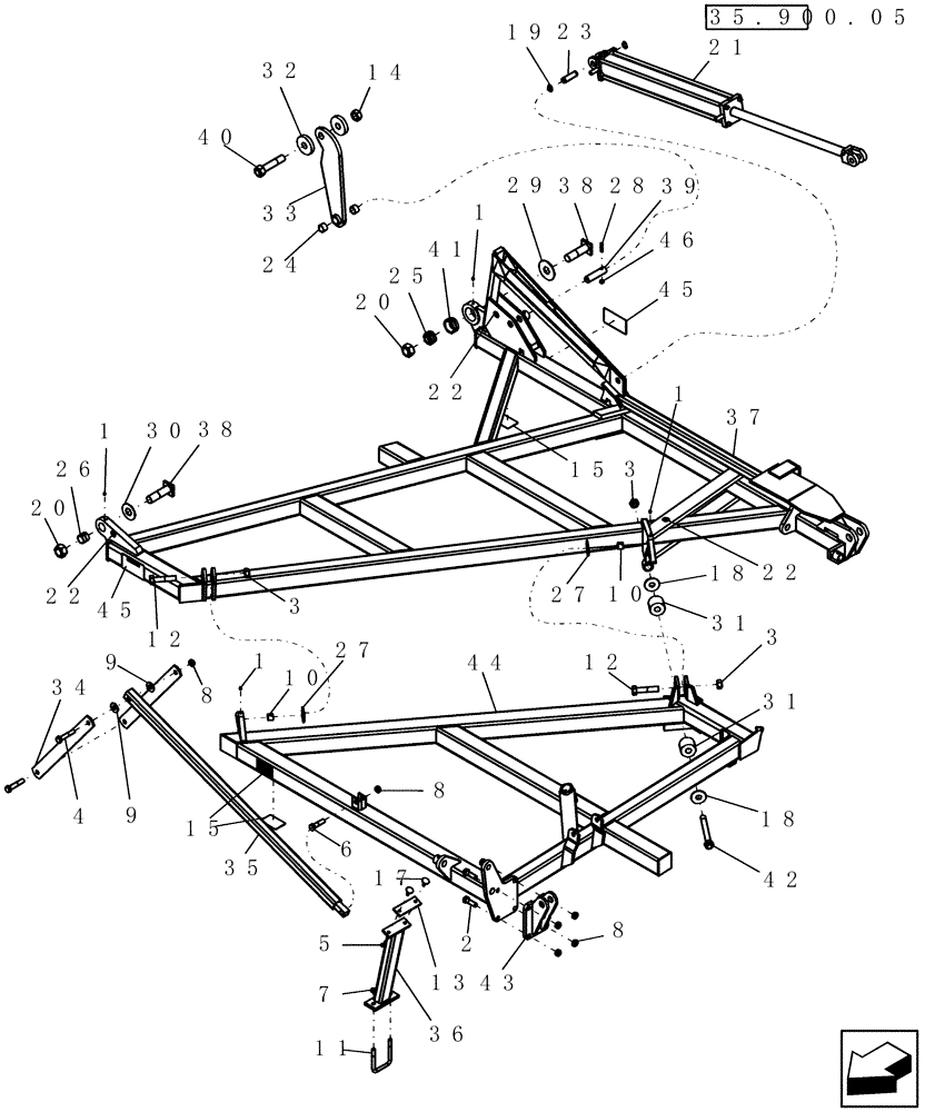 Схема запчастей Case IH 600 - (39.100.04) - 9 FIVE SECTION INNER WING ASSEMBLY (39) - FRAMES AND BALLASTING