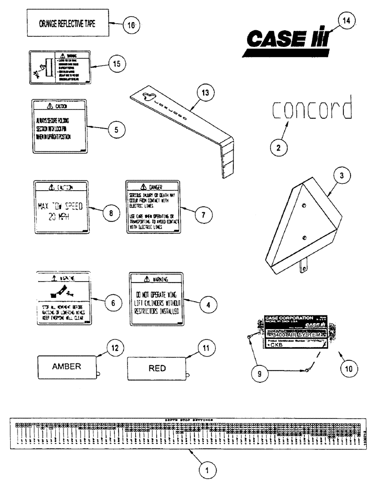 Схема запчастей Case IH CONCORD - (B72) - DECALS & DEPTH CONTROL GAUGE 