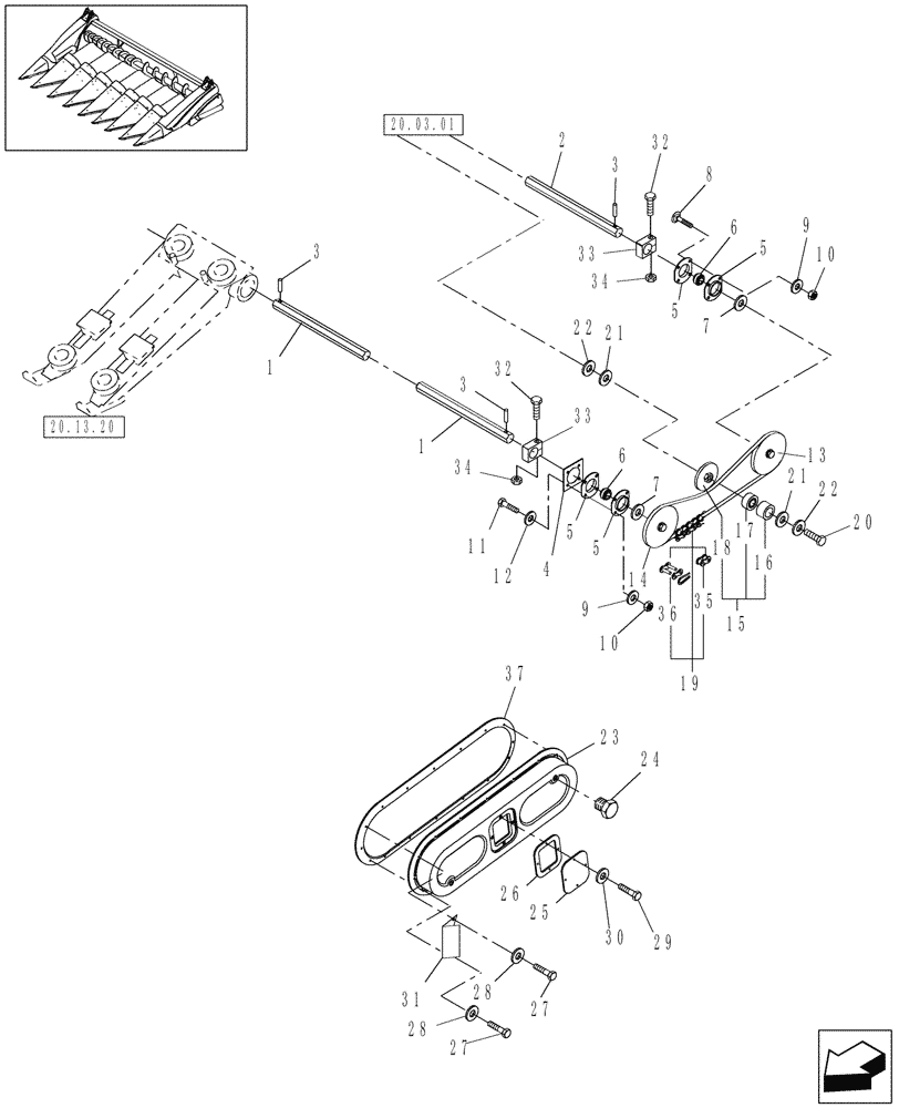 Схема запчастей Case IH 3406-30 - (20.03.02) - MAIN DRIVE TO ROW UNITS (58) - ATTACHMENTS/HEADERS