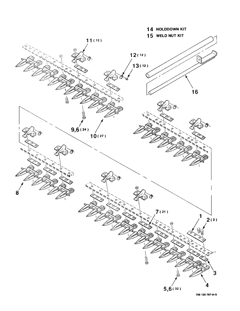 Схема запчастей Case IH 8820 - (3-20) - HOLDDOWN AND GUARD ASSEMBLY, 14 FOOT SUPER EXTENDED TANG (09) - CHASSIS