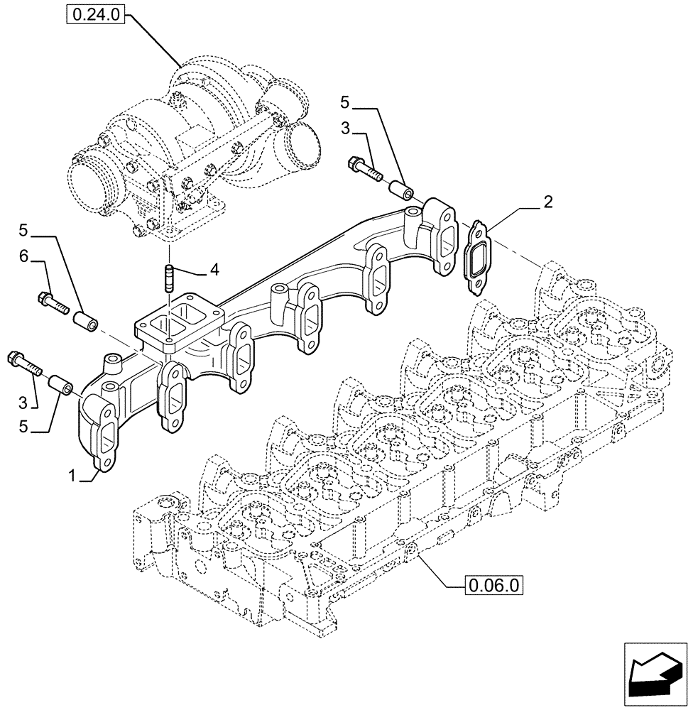 Схема запчастей Case IH P170 - (0.07.7[01]) - EXHAUST MANIFOLD (02) - ENGINE