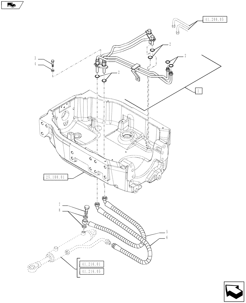 Схема запчастей Case IH PUMA 160 - (41.200.01) - VAR - 330408 - STANDARD FRONT AXLE - STEERING CYLINDER PIPES AND POWER STEERING PIPES (41) - STEERING