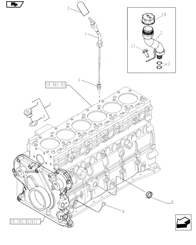 Схема запчастей Case IH MAGNUM 180 - (10.102.01[02]) - ENGINE OIL FILL & DIPSTICK (10) - ENGINE