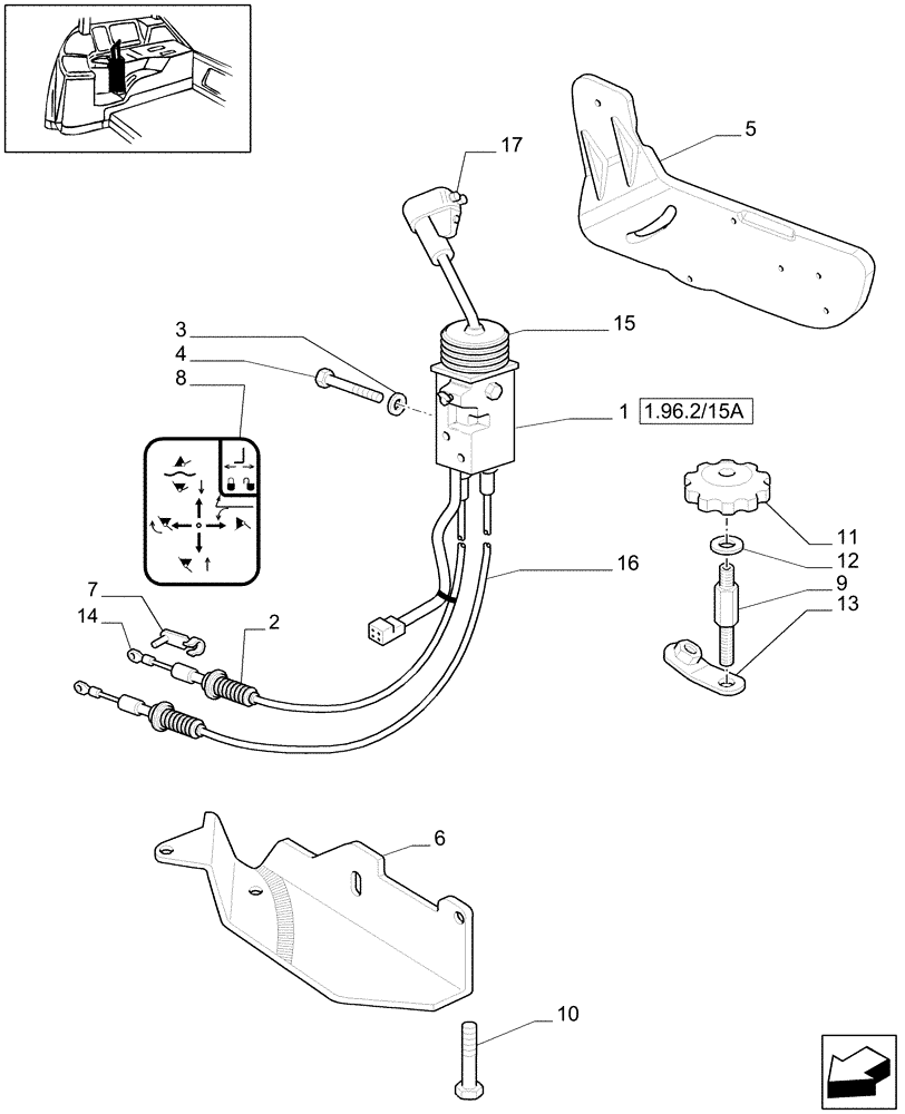 Схема запчастей Case IH MXU135 - (1.96.2/15[01]) - (VAR.704-942) 2 CONTROL VALVES WITH MECHANICAL JOYSTICK FOR LOADER - JOYSTICK (10) - OPERATORS PLATFORM/CAB