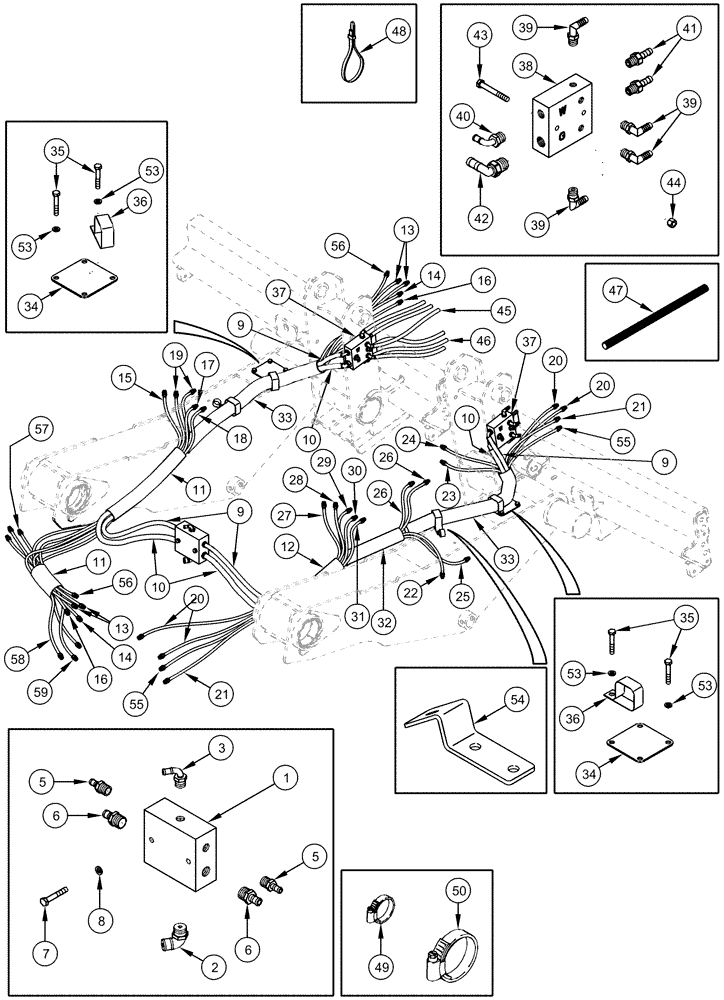 Схема запчастей Case IH 625 - (88.460.01) - LUBRICATION AND WATER SYSTEMS - MANIFOLDS AND HOSE BUNDLES (88) - ACCESSORIES