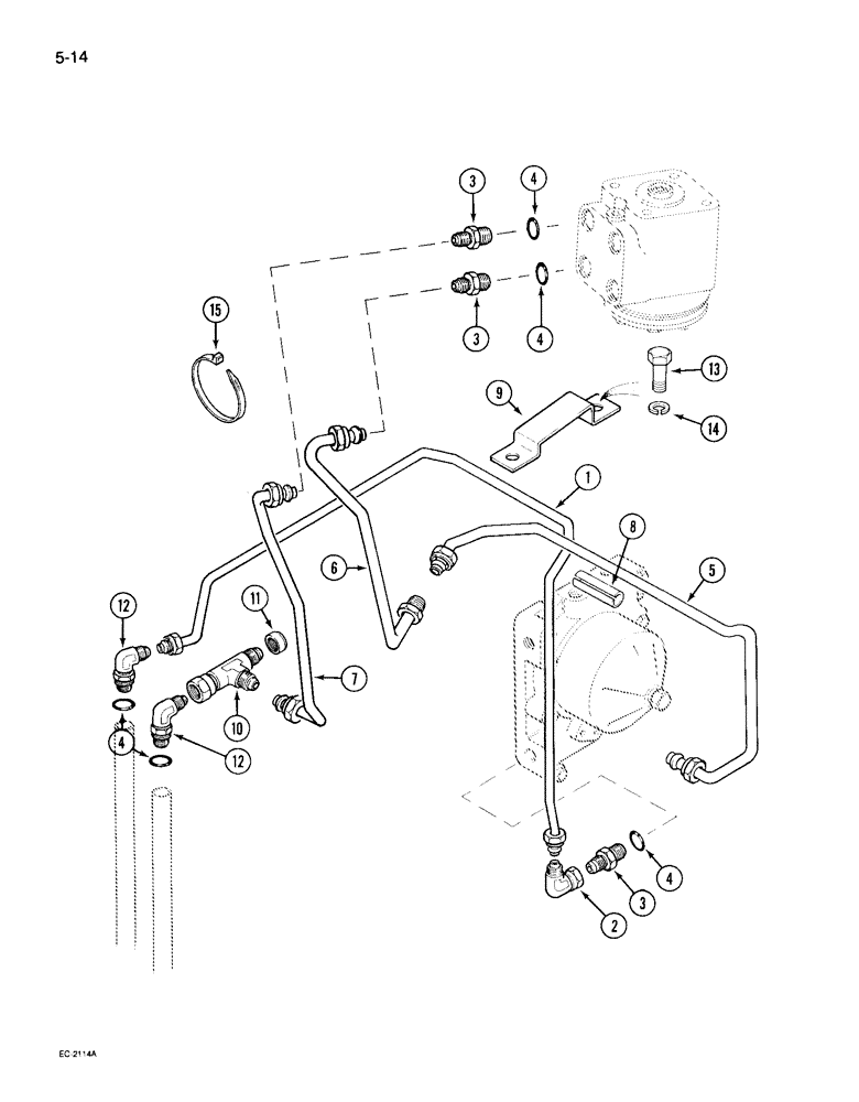 Схема запчастей Case IH 495 - (5-014) - POWER STEERING TUBES, REAR, TWO WHEEL DRIVE TRACTOR WITH FORWARD AND REVERSE TRANSMISSION (05) - STEERING