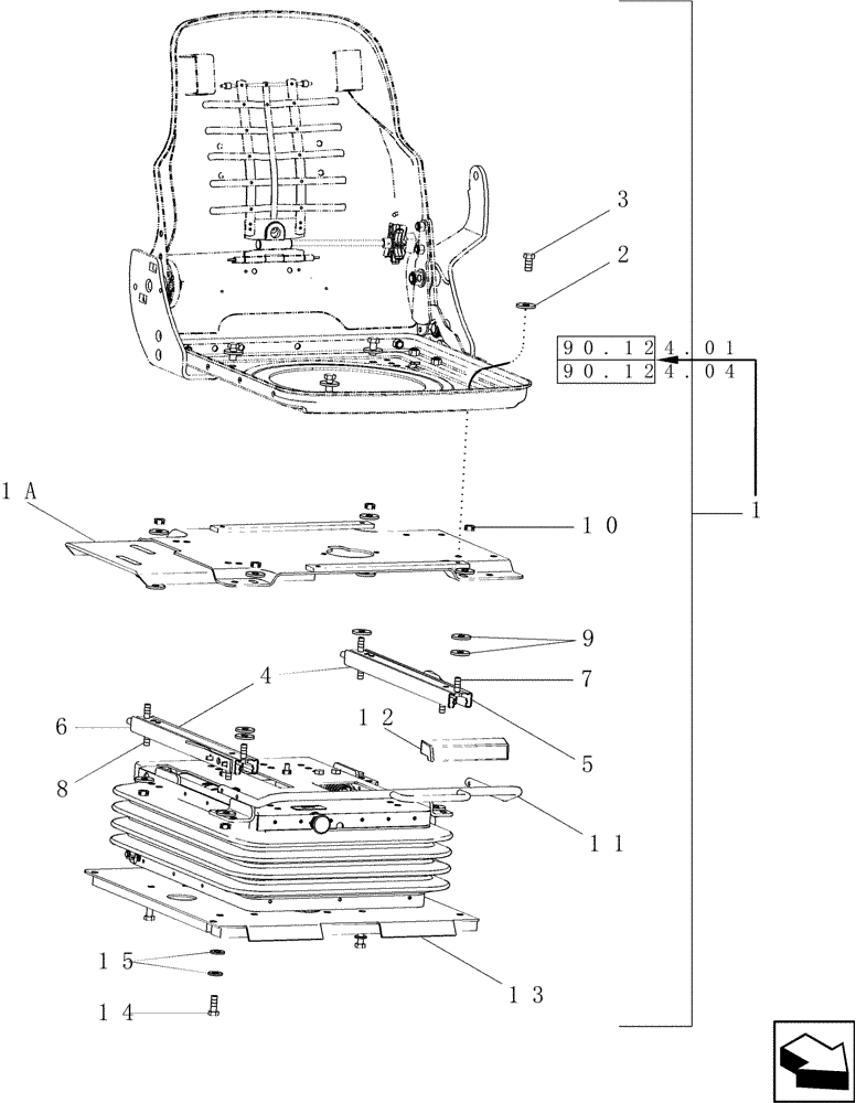 Схема запчастей Case IH 2588 - (90.124.03) - SEAT, OPERATOR - AIR SUSPENSION - PLATE AND SLIDES (90) - PLATFORM, CAB, BODYWORK AND DECALS