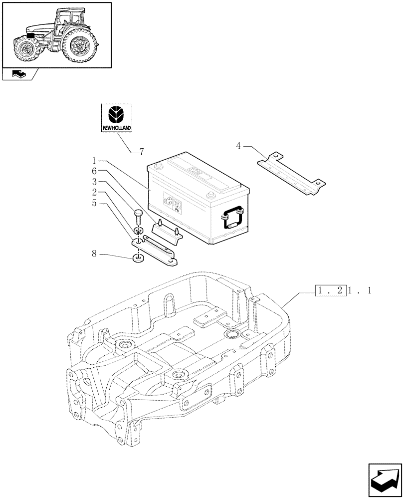 Схема запчастей Case IH FARMALL 105U - (1.74.1) - BATTERY AND BATTERY MOUNTING (VAR.330740-330741) (06) - ELECTRICAL SYSTEMS