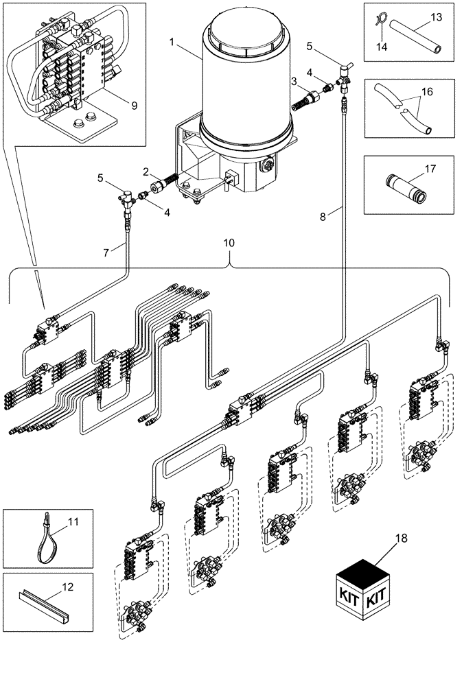 Схема запчастей Case IH 420 TIER 3 - (09A-42) - AUTOMATIC LUBRICATION SYSTEM - 5 ROW NARROW AND 4 ROW NARROW (13) - PICKING SYSTEM