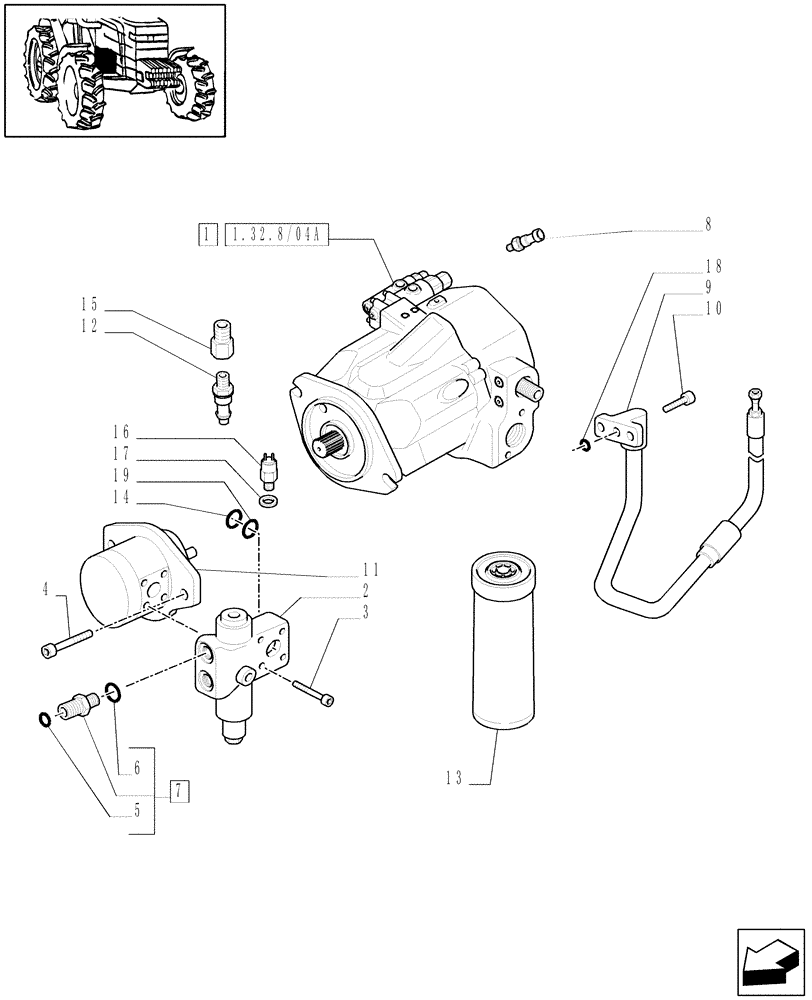 Схема запчастей Case IH MXM175 - (1.32.8/04[06]) - (VAR.481) 150 L/MIN PUMP CCLS W/EDC - PUMPS FOR HYDRAULIC SYSTEM AND LIFT (03) - TRANSMISSION