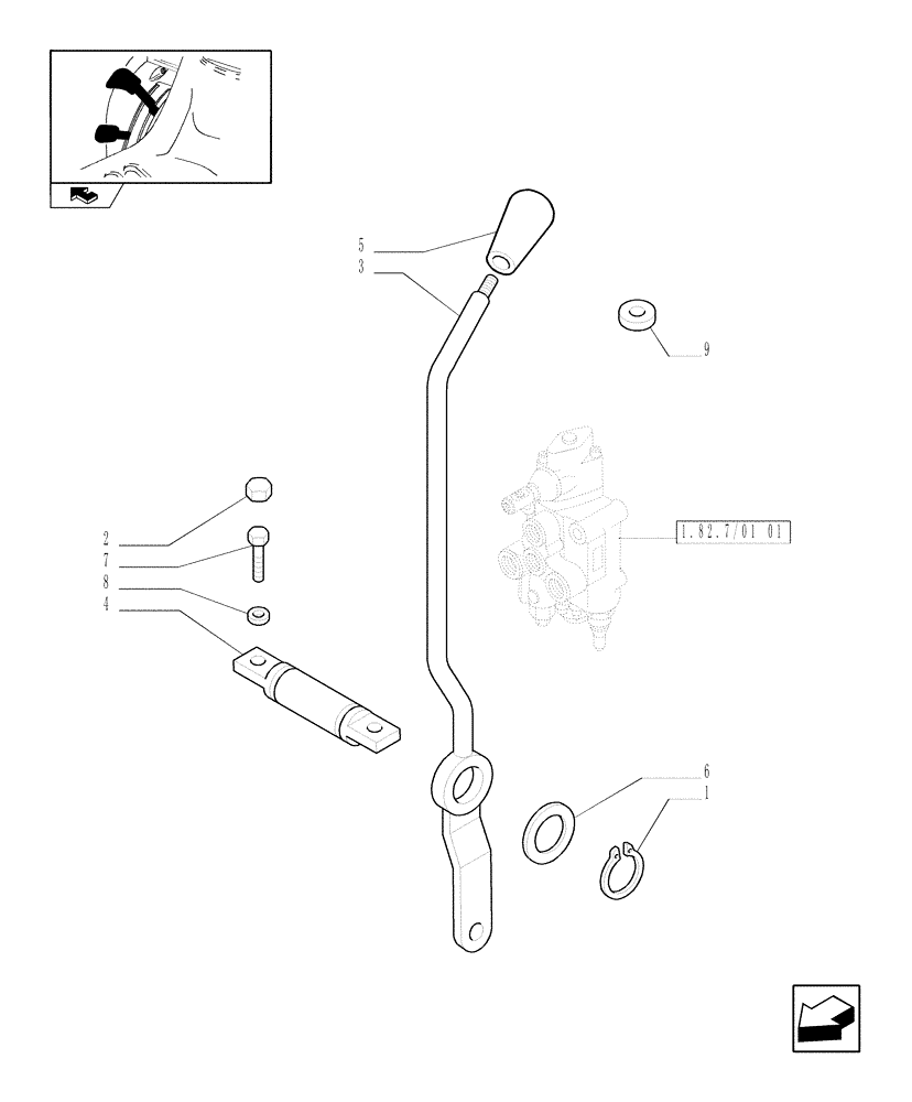 Схема запчастей Case IH FARMALL 70 - (1.92.82) - 1 CONTROL VALVE - LEVER AND KNOB (VAR.335366-335412) (10) - OPERATORS PLATFORM/CAB