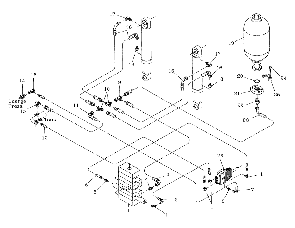 Схема запчастей Case IH AUSTOFT - (B05-08) - HYDRAULIC CIRCUIT (SUSPENSION) Hydraulic Components & Circuits