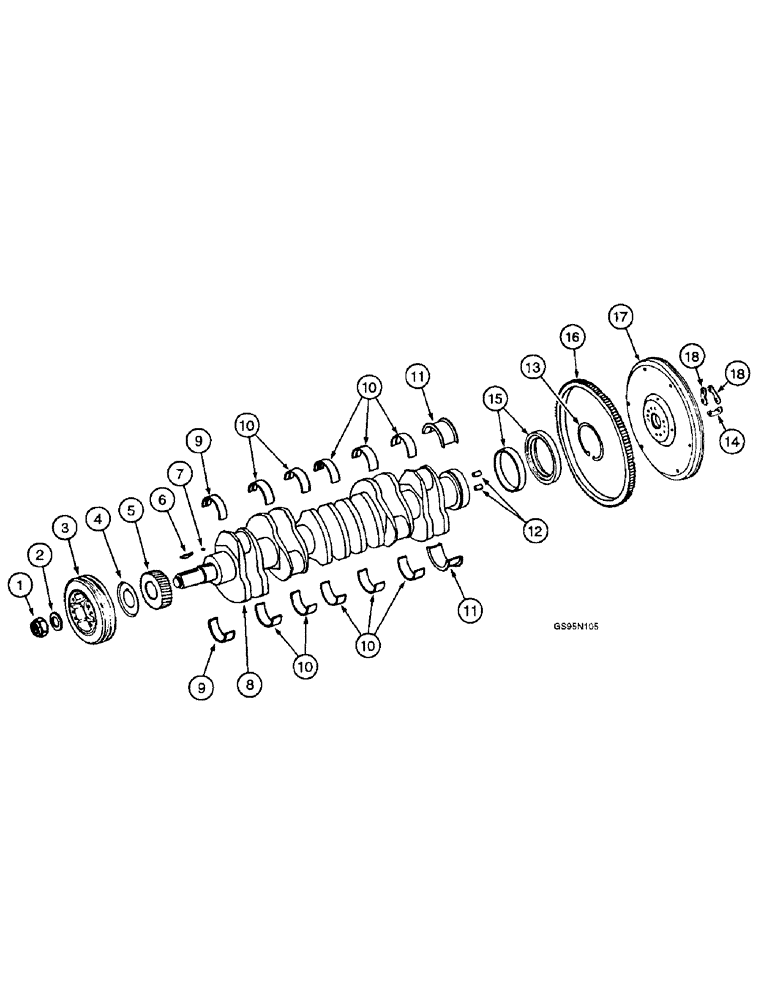 Схема запчастей Case IH D-407 - (7-08) - CRANKSHAFT, FLYWHEEL AND BEARINGS 