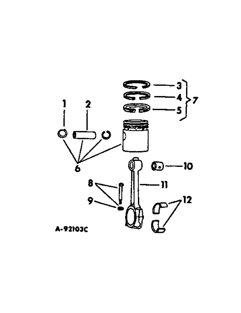 Схема запчастей Case IH FARMALL CUB - (12-04) - POWER, C-60 ENGINE, CONNECTING RODS AND PISTONS Power