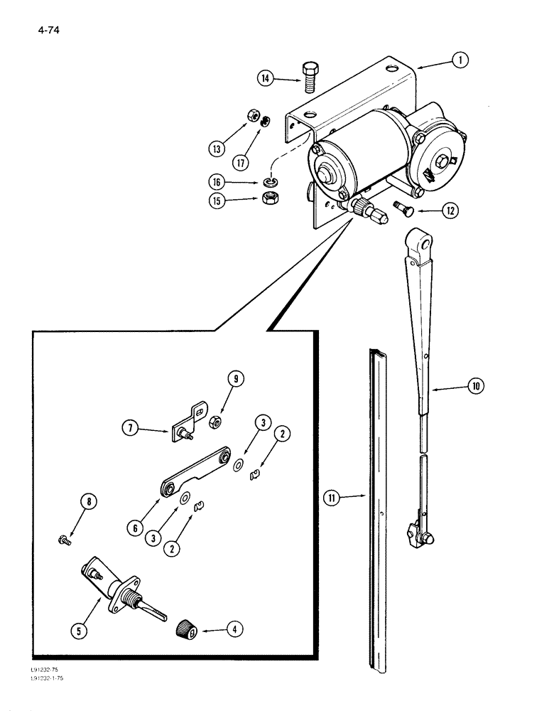 Схема запчастей Case IH 1640 - (4-74) - WINDSHIELD WIPER MOTOR (06) - ELECTRICAL