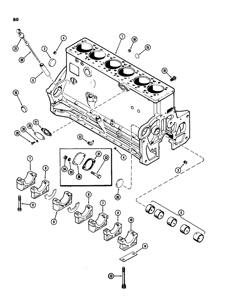 Схема запчастей Case IH 970 - (080) - CYLINDER BLOCK ASSEMBLY, (377B) SPARK IGNITION ENGINE (02) - ENGINE