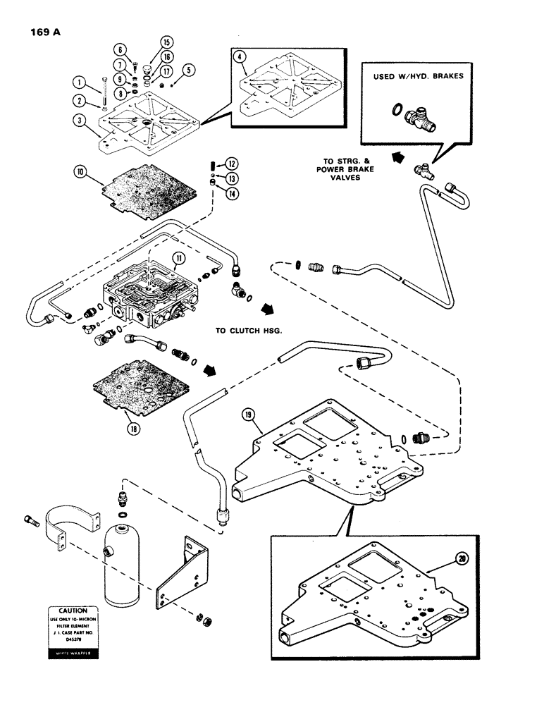 Схема запчастей Case IH 970 - (169A) - TRANSMISSION CONTROL VALVE, COVERS, GASKETS & TUBES, POWER SHIFT,USED PRIOR TO TRANS. SER. N 2366001 (06) - POWER TRAIN