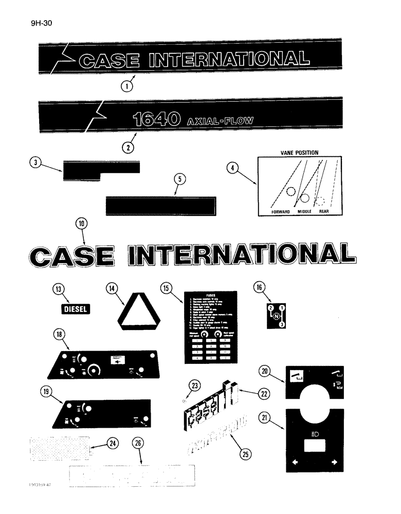 Схема запчастей Case IH 1640 - (9H-30) - DECALS, COMBINE (12) - CHASSIS