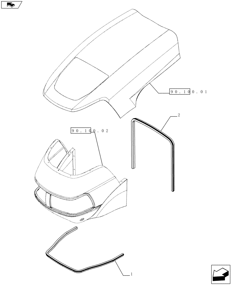 Схема запчастей Case IH FARMALL 75C - (90.102.0203) - HOOD - GASKET (90) - PLATFORM, CAB, BODYWORK AND DECALS