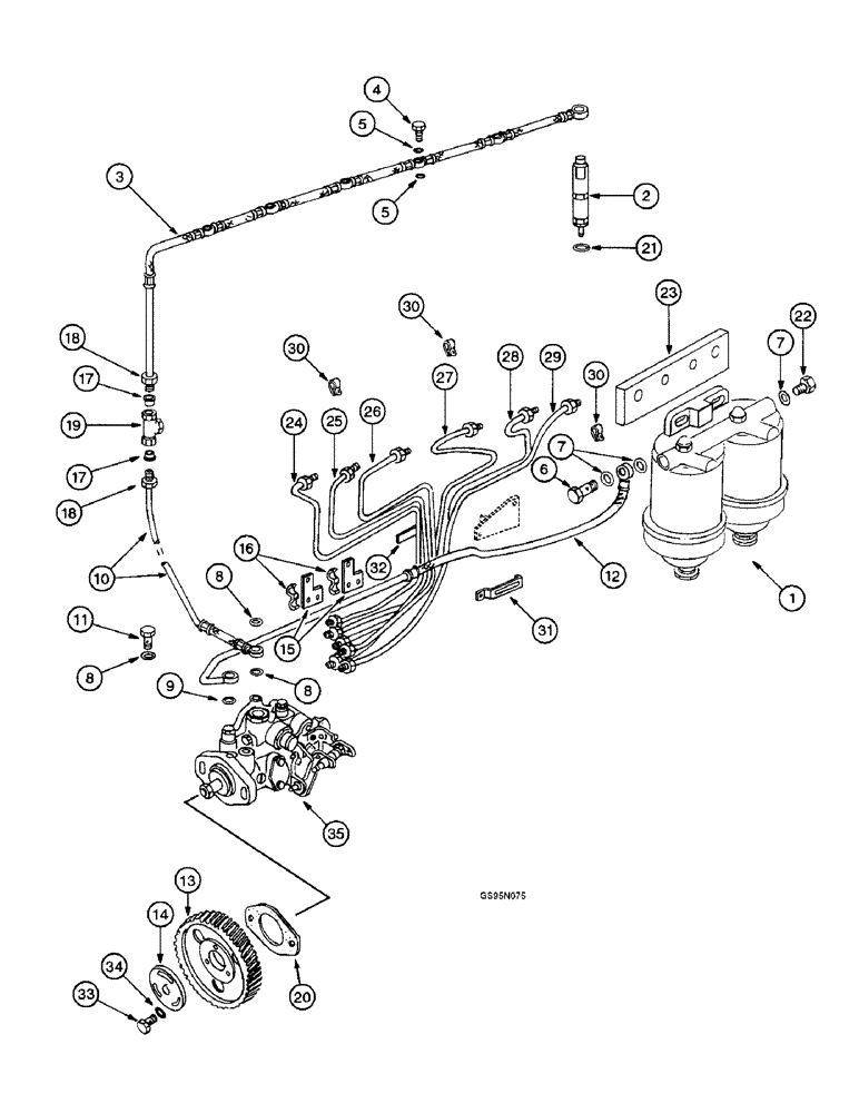 Схема запчастей Case IH D-310 - (5-088) - FUEL INJECTION PUMP & CONNECTIONS, 715, 782, 95, 686 & HYDRO 86 W/CLAMP MOUNTED INJECTION NOZZLES 