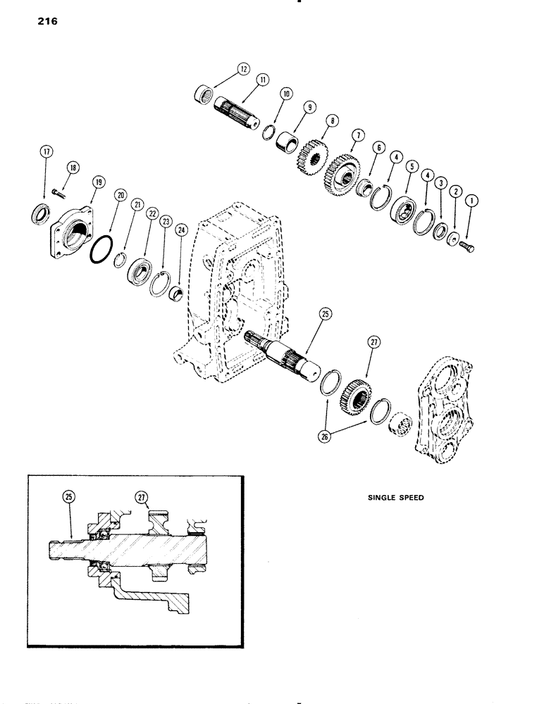 Схема запчастей Case IH 1090 - (216) - P.T.O. OUTPUT AND IDLER SHAFTS, SINGLE SPEED (08) - HYDRAULICS