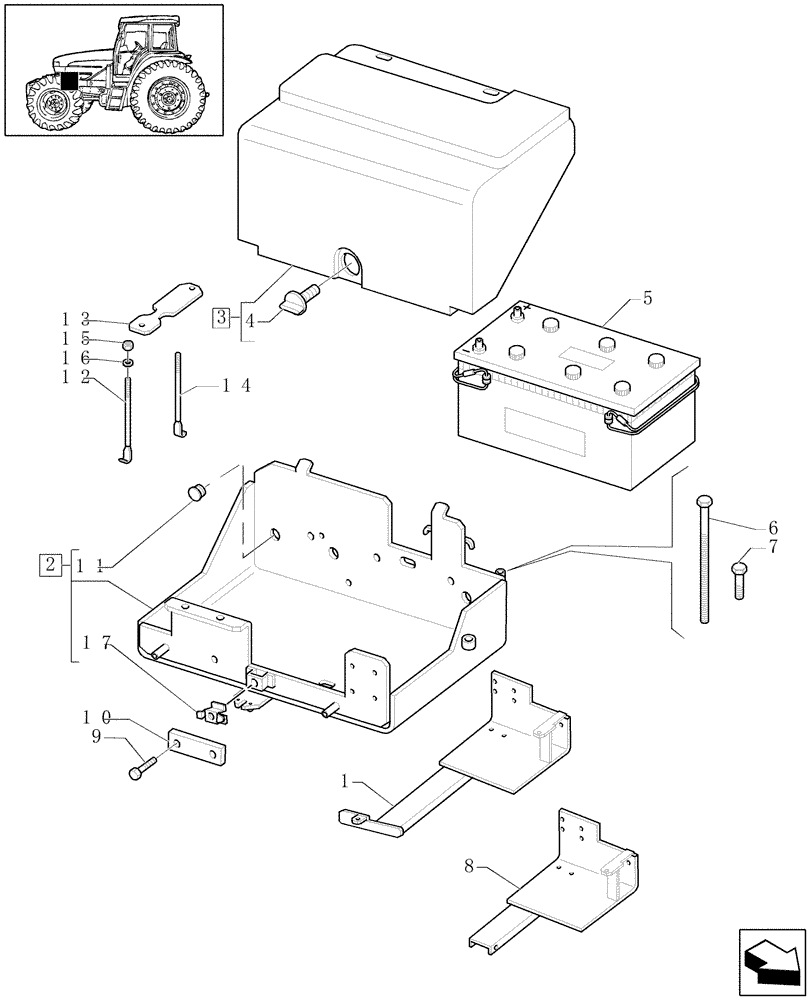 Схема запчастей Case IH MAXXUM 110 - (1.74.2[01]) - BATTERY, COVERS AND RELATED SUPPORTS - C6725 (06) - ELECTRICAL SYSTEMS