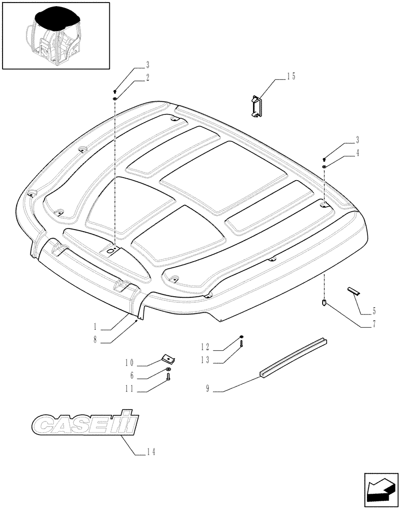 Схема запчастей Case IH MAXXUM 115 - (1.94.0/06[01]) - NAR ROOF WITH HIGH PROFILE LESS HIGH VISIBILITY PANEL - ROOF (VAR.331520) (10) - OPERATORS PLATFORM/CAB