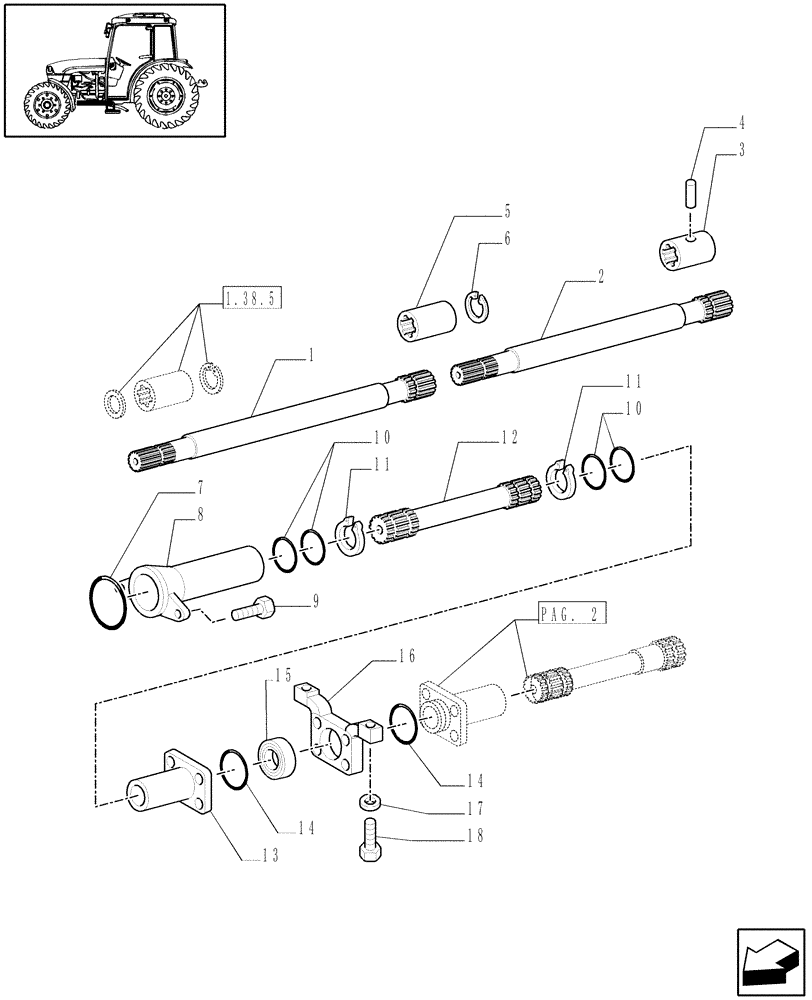 Схема запчастей Case IH JX1085C - (1.38.5/01[01]) - (VAR.445-449) 4WD RICE FIELD VERSION - TRANSMISSION SHAFTS (04) - FRONT AXLE & STEERING