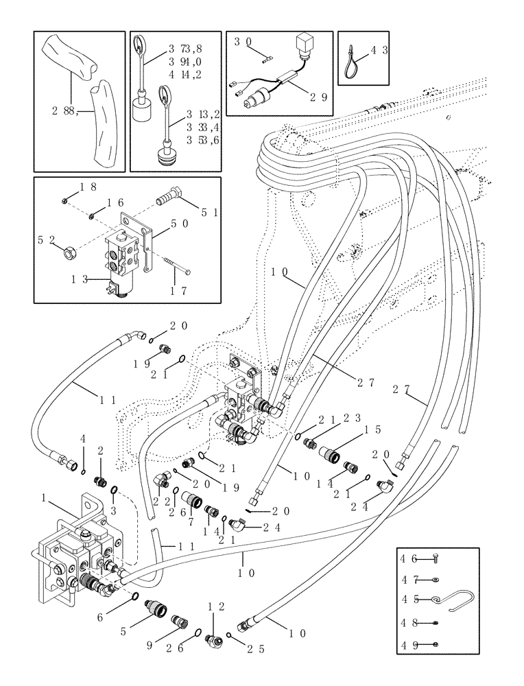 Схема запчастей Case IH LX252 - (08-06) - HYDRAULICS - JX1U TRACTOR - MID MOUNT (3 FUNCTION STANDARD QUICK CONNECT) (08) - HYDRAULICS