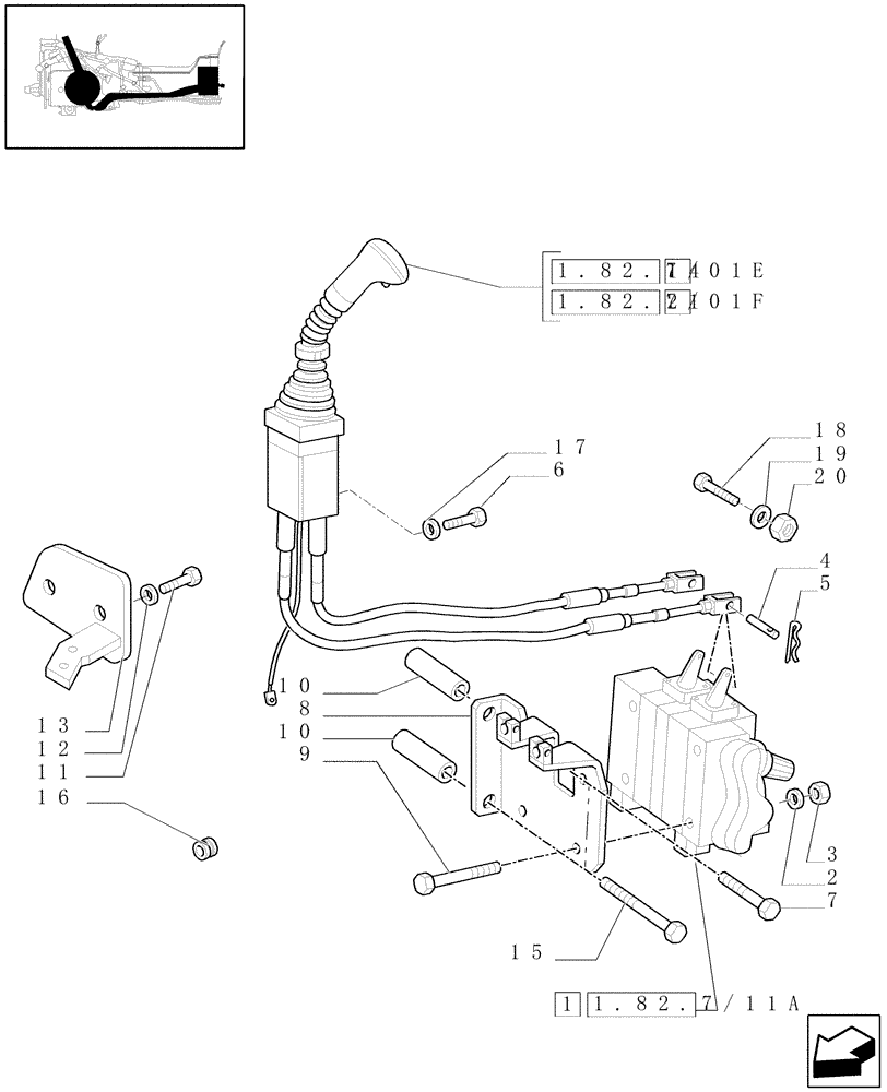 Схема запчастей Case IH JX1080U - (1.82.7/01[01]) - (VAR.386-389) TWO FRONT CONTROL VALVES - CONTROL & SUPPORTS (07) - HYDRAULIC SYSTEM