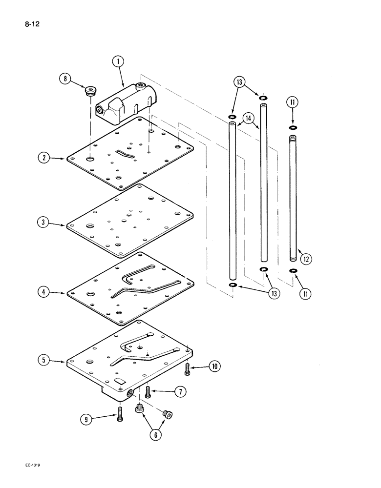 Схема запчастей Case IH 495 - (8-012) - REGULATOR VALVE MOUNTING PLATE, FORWARD AND REVERSE (08) - HYDRAULICS