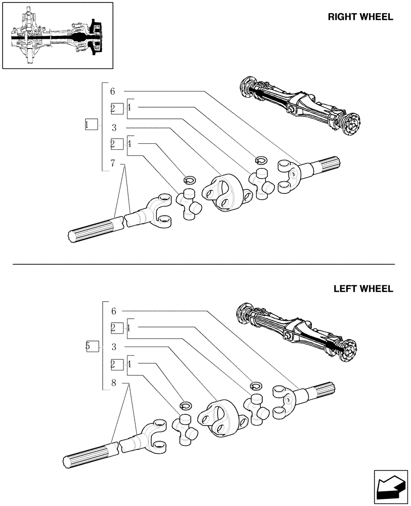 Схема запчастей Case IH JX1070U - (1.40.10/10A) - FRONT AXLE CLASS 1 WITH SECOND STEERING CYLINDER AND HYDR. LOCK - AXLE SHAFTS (04) - FRONT AXLE & STEERING