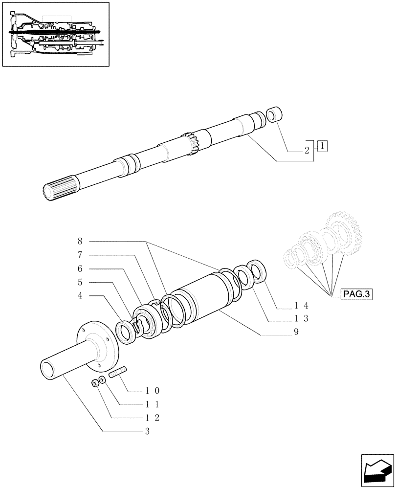 Схема запчастей Case IH JX1090U - (1.27.1[02]) - (VAR.271-272-274-276-296) (HI-LO) AND SYNCHRONIZED REVERSING GEAR - 30-40 KM/H - CLUTCH SHAFT (03) - TRANSMISSION