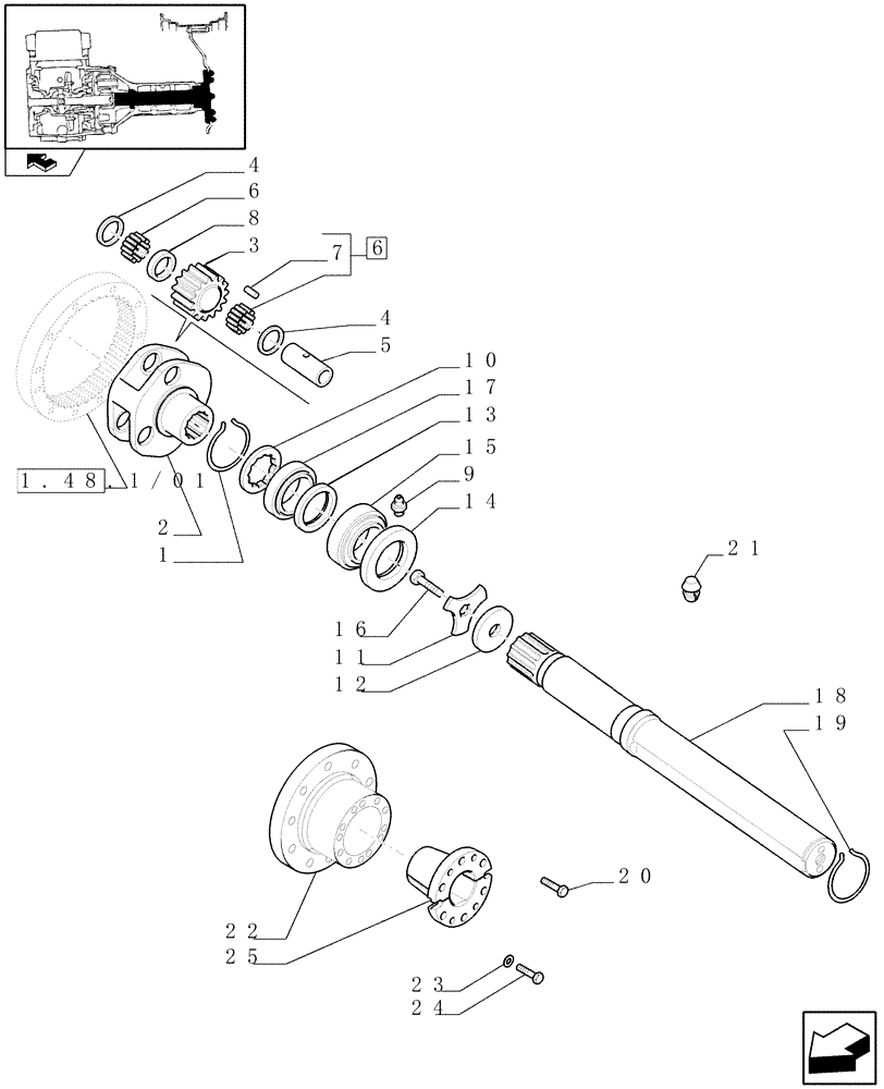 Схема запчастей Case IH PUMA 210 - (1.48.1/05) - (VAR.431-431/1-437-437/1) BAR AXLE 98" AND 112" FINAL DRIVE, GEARS AND SHAFTS (05) - REAR AXLE