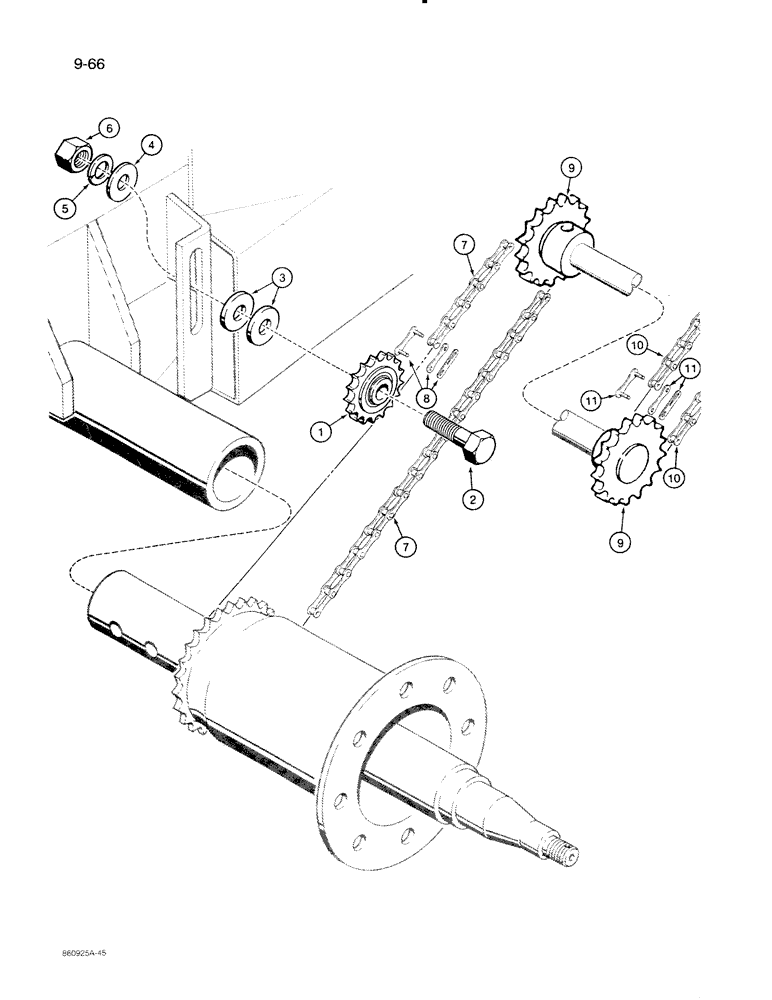 Схема запчастей Case IH 8500 - (9-066) - MAIN DRIVE, DRIVE WHEEL SPROCKET AND CHAINS (09) - CHASSIS/ATTACHMENTS