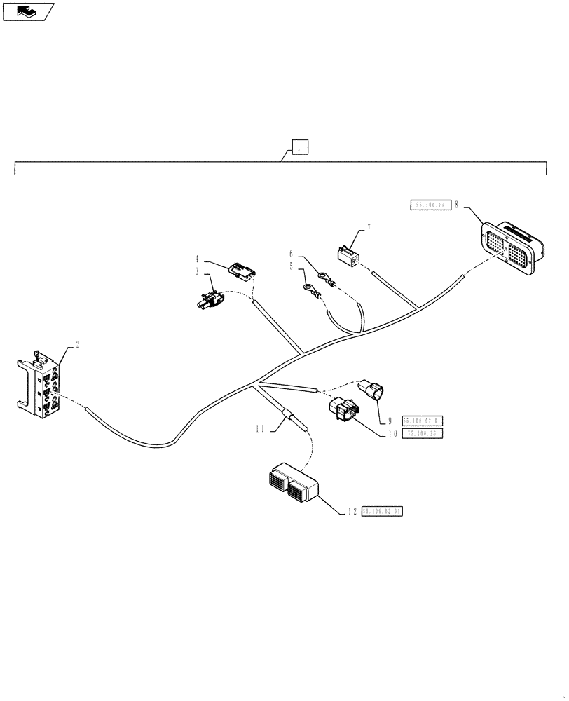 Схема запчастей Case IH TITAN 3530 - (55.100.15[01]) - LH CAB COMPARTMENT HARNESS, BARE CHASSIS (55) - ELECTRICAL SYSTEMS