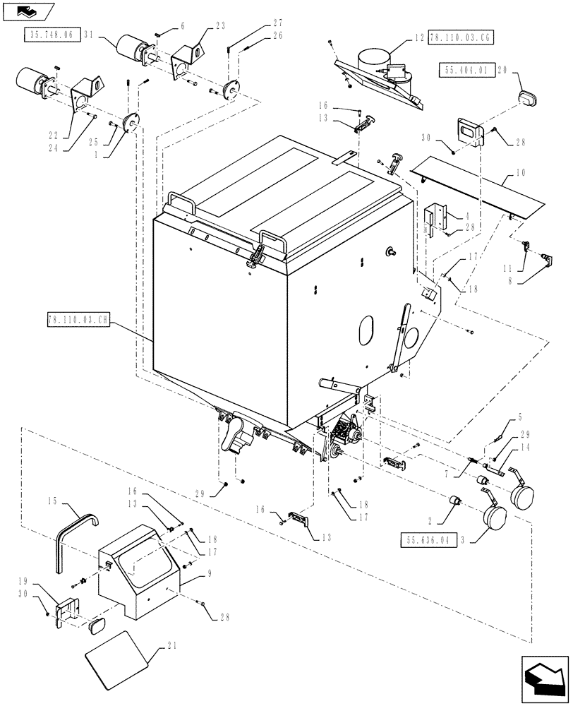 Схема запчастей Case IH 810 - (78.110.03.CF) - TRIPLE BIN, RH, WITH AUGER, 50 CUBIC FEET (78) - SPRAYING