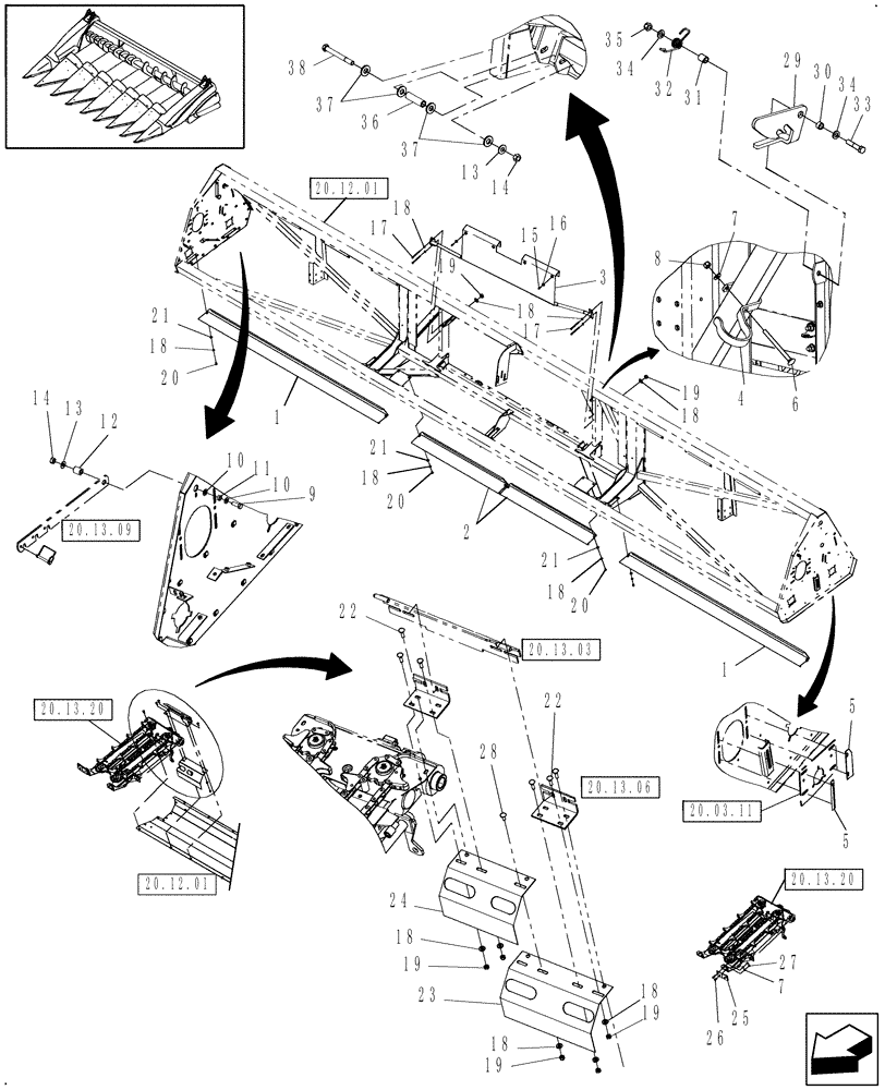 Схема запчастей Case IH 3406-30 - (20.12.02.01) - MAIN FRAME SHIELDS AND ATTACHING PARTS, 6 ROW TO 12 ROW (58) - ATTACHMENTS/HEADERS