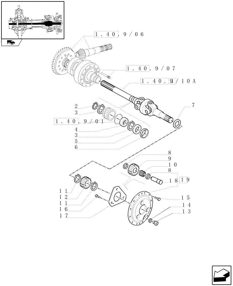 Схема запчастей Case IH PUMA 115 - (1.40. 9/10[01]) - (CL.3) SUSPENDED FRONT AXLE WITH HYDR. DIFF. LOCK, ST. SENSOR & BRAKES-DIFF.GEARS & DIFF.SHAFT - C5954 (VAR.330427) (04) - FRONT AXLE & STEERING