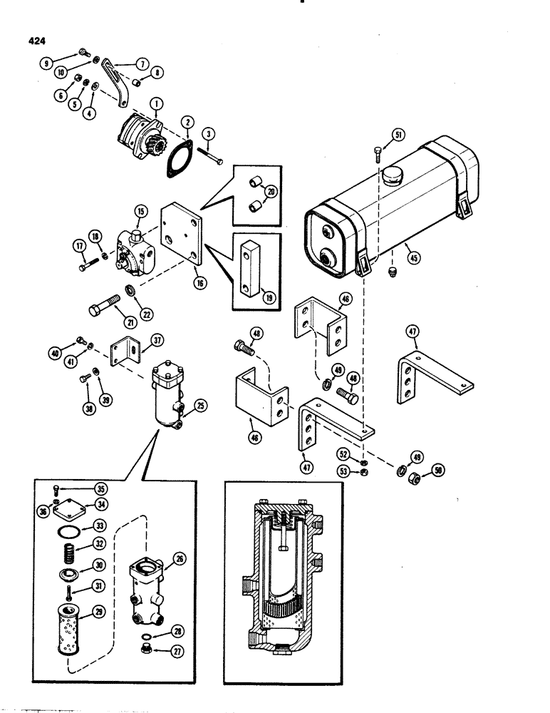 Схема запчастей Case IH 1070 - (0424) - AUXILIARY HYDRAULIC PUMP KIT (08) - HYDRAULICS