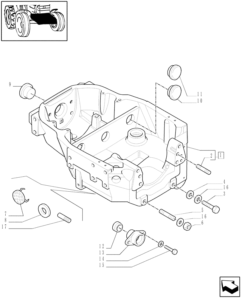 Схема запчастей Case IH MXU135 - (1.21.1/02[01]) - (VAR.301/1-358/1) 4WD FRONT AXLE WITH SUSPENSIONS AND TERRALOCK - SUPPORT FOR FRONT AXLE (03) - TRANSMISSION