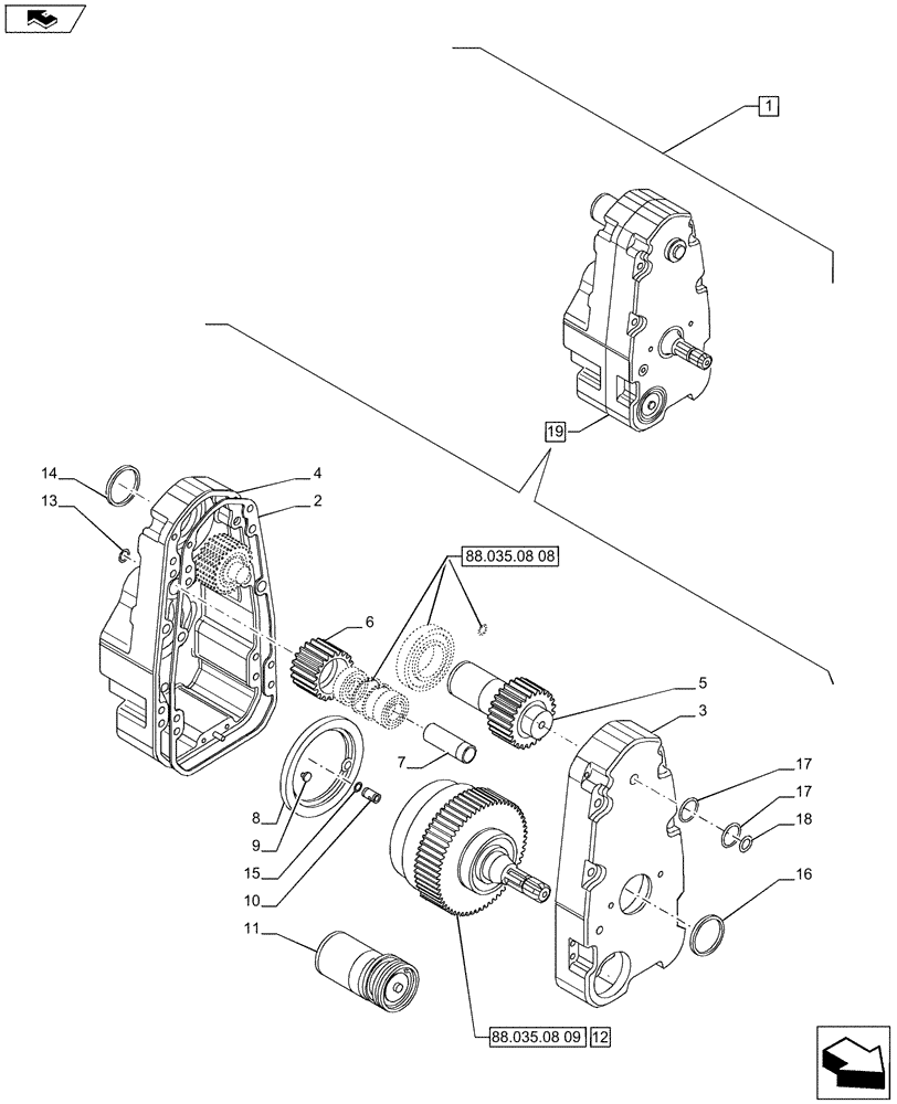 Схема запчастей Case IH PUMA 185 - (88.035.08[07]) - DIA KIT - FRONT HPL FOR ELECTRONIC REMOTES WITH PTO, LESS AUX. COUPLERS - GEARBOX - BREAKDOWN (88) - ACCESSORIES