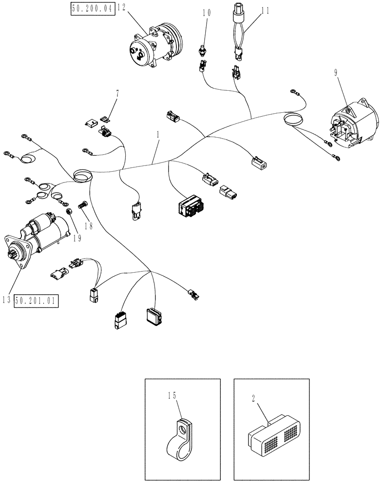 Схема запчастей Case IH 625 - (55.100.01) - HARNESS, ENGINE (55) - ELECTRICAL SYSTEMS